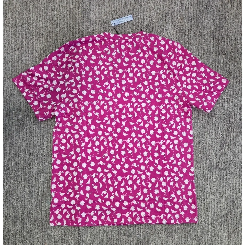 Cosabella Mens Pink Flamingo Seashell Print Pajama Set V-Neck Top Shorts NEW